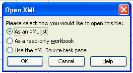 Open XML Dialog Box