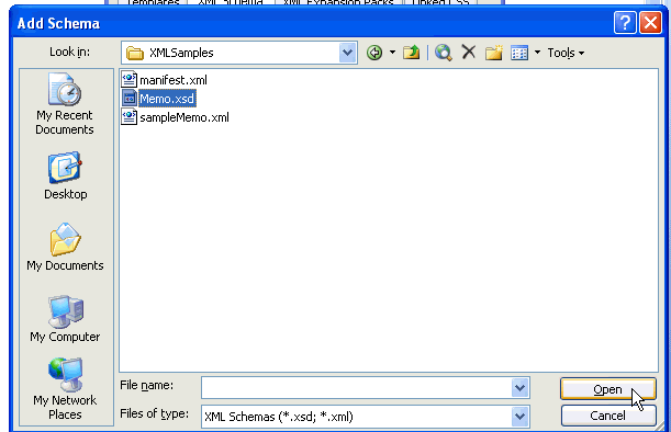 Selecting XSD File to Add a Schema