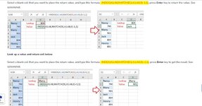 Excell formula to find text and return the value of cell below in third cell.JPG