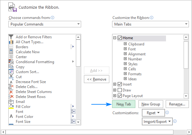 Create a new tab for the ribbon.