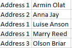 r/excel - How can I convert a list of addresses, first and last names so that one unique address appears per row, while the names populate the columns behind?