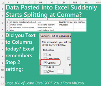 Data Pasted to Excel Starts Splitting at Comma?
