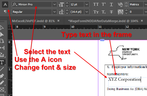 Indesign Font Name and Size