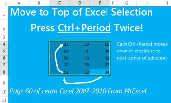 Move to Top of Selection in Excel
