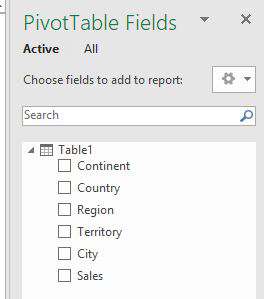 Pivot Table fields.
