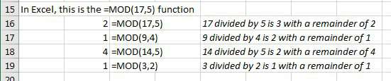 Excel can calculate the remainder.