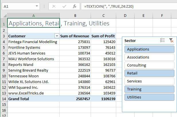 Use TEXTJOIN to concatenate all of the row field items from the second pivot table.