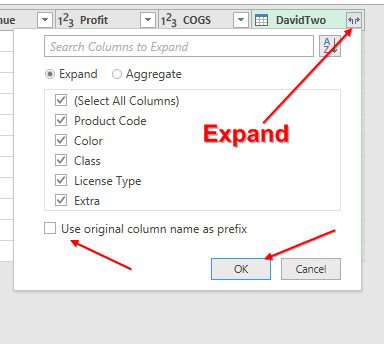Expand the fields from workbook 2