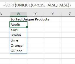 Get the unique values and sort