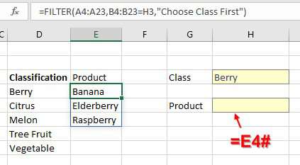 Use a FILTER function to get the list of products that match the selected category.