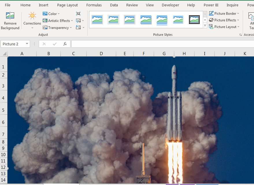 Mary Ellen Jelen's photo of the Falcon Heavy launch is obscuring the words in Excel