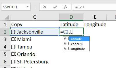 The Formula AutoComplete offers the available fields