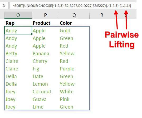 For more about pairwise lifting, see page 34 of Excel Dynamic Arrays Straight to the Point.