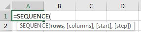 The syntax for SEQUENCE is Rows, Columns, Start, Step.