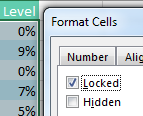 With only the formula cells selected, set Locked property to On.