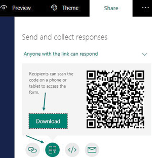On the Share tab, you can generate a link, download a QR Code, get embed code, or e-mail the survey to recipients.