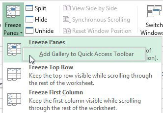 If you try to add Freeze Panes using the right-click trick, it will always Add Gallery to Quick Access Toolbar.