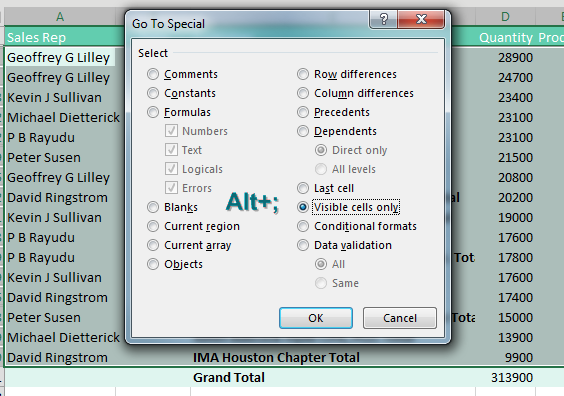 The Visible Cells Only choice in Go To Special can not be right-clicked to add to the QAT. How did anyone ever figure out the shortcut is Alt Semicolon?