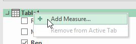 Right click the Table1 heading in the Pivot Table Field list and choose Add Measure....