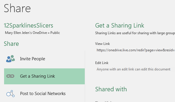 In the Share panel, choose Get a Sharing Link.