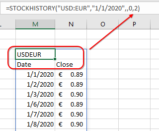 STOCKHISTORY function arguments