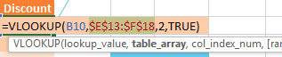 With the VLOOKUP in edit mode, carefully use the mouse to select the characters representing the lookup table $E$13:$F$18
