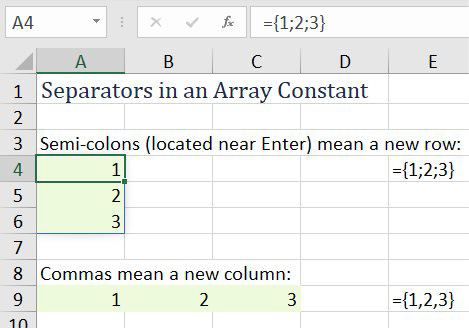 Using array constants in Excel