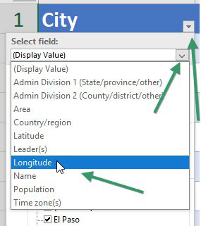 Another trick: open the filter drop-down for City and you can choose to sort City by Longitude, even though Longitude is not in the table.
