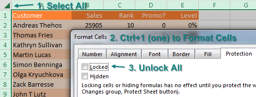 Select all cells and change the Locked property to off.