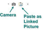 Two icons on the QAT:  Camera and Paste As Linked Picture.