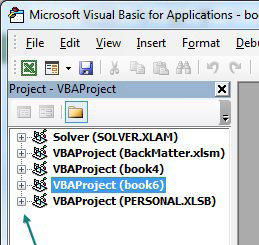 In the Project Explorer, click the Plus icon to the left of VBAProject (PERSONAL.XLSB)