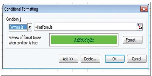 Figure 19. You can use the relatively obscure Formula Is version of conditional formatting.