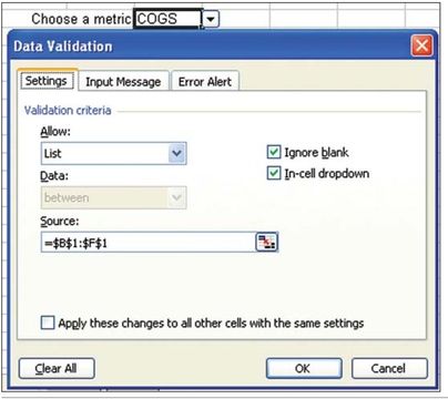 Figure 24. You can add a validation dropdown to allow someone to select a heading.