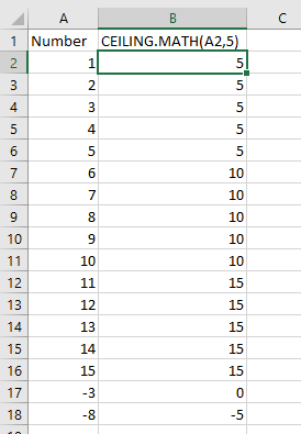 CEILING.MATH function in Excel
