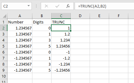TRUNC function in Excel