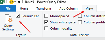 Formula Bar in Power Query