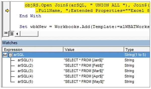 Figure 83. You build multiple SQL statements to grab all the data from each worksheet.