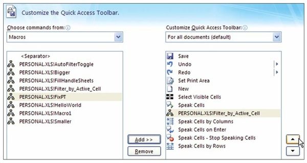 Figure 114. You can add an icon to the Quick Access toolbar and adjust its location.
