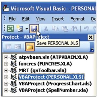Figure 136. You choose Personal.xls in the Project Explorer.