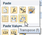 Use the Transpose icon in the Paste Drop-down.