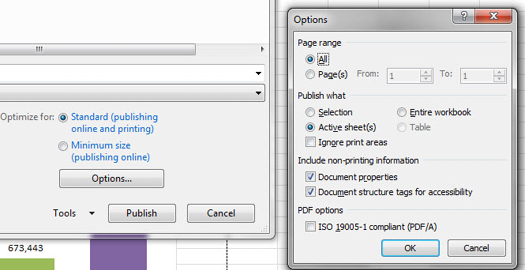 When you export your workbook to PDF, choose the Options... button to choose if you include non-printing information such as Document Properties and Structure Tags.