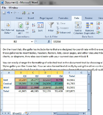 This image shows some text in Microsoft Word. Right after Paragraph two, you inserted an Excel workbook. The ribbon at the top of Word changes the the Excel ribbon as long as you are working inside the embedded Excel grid.