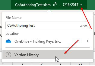 Look in the Title bar. To the right of the workbook name, there is a drop-down arrow. Open that and the last menu item is Version History.