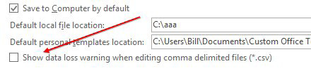 A new setting in File, Options, Save. Unselect "Show Data Loss Warning When Editing Comma Delimited Files (*.csv). If you turn this off, Excel will stop nagging you that CSV files can not contain formulas or formatting. You already knew that, right?