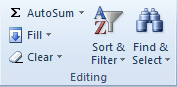 The AutoSum icon is a Greek letter Sigma in the Editing Group of the Home tab.