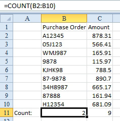 The COUNT function only counts numeric cells. You want to AutoCount a column of text. 