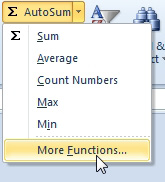 Open the AutoSum drop-down and choose More Functions...