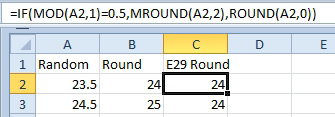 The ASTM-E29 rounding rules say that anything ending in 0.5 needs to round towards the even number. 