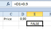 Although the cell is showing 0.90, it is not equal to 0.90, as a simple formula of =D1=0.9 returns FALSE.