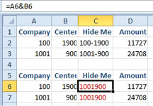 The dash in Hide Me is important. WIthout the dash, you can imagine Company 100 Center 1900 giving you 1001900 which is the same as Company 1001 and Center 900.